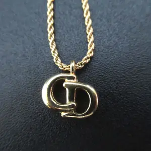 Pre-owned Dior Brass Small Leather Goods Christian CD Logo Necklace