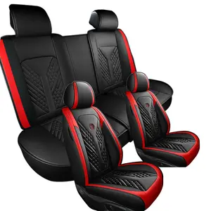 Universal PU Leather Car Seat Covers Black with Red Accents Full Set Durable Stylish Protection for Your Vehicle