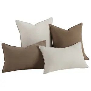 Boho Farmhouse Linen Throw Pillow Covers Set, 4-Pack – 18x18 & 20x12 Inch – Decorative Square & Lumbar Cushion Covers for Couch, Sofa, Bed – Neutral Coffee & Khaki, Modern Home Decor