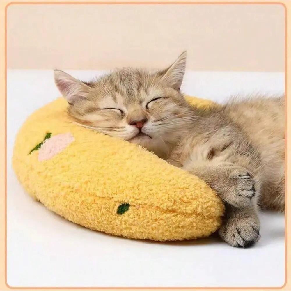 Cute Cat Pillow Soft Plush Pet Calming Toy Home Half-Moon Shape Joint Relief Sleep Improvement Random Pattern Dog House Shaped Beds