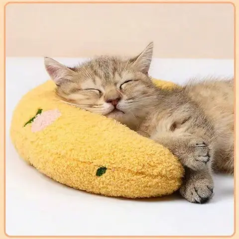 Cute Cat Pillow Soft Plush Pet Calming Toy Home Half-Moon Shape Joint Relief Sleep Improvement Random Pattern Dog House Shaped Beds