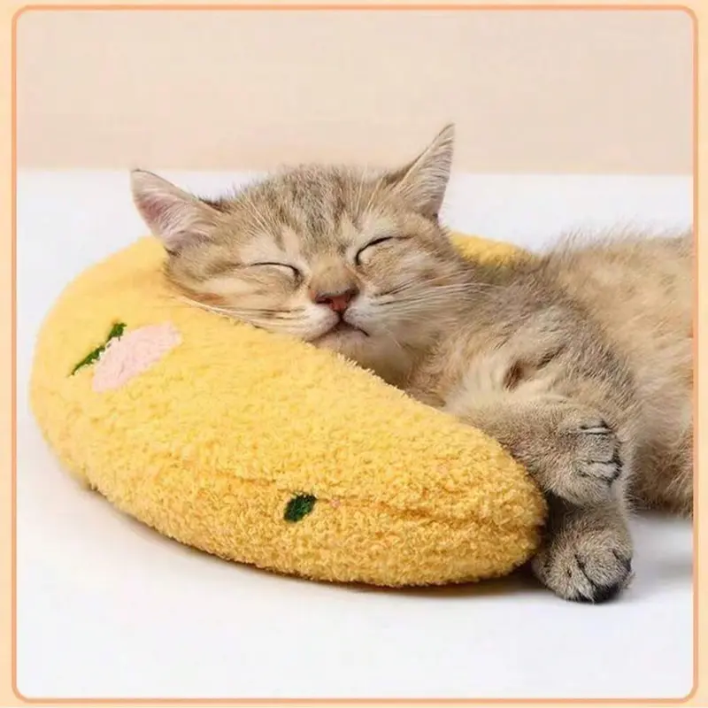 Cute Cat Pillow Soft Plush Pet Calming Toy Home Half-Moon Shape Joint Relief Sleep Improvement Random Pattern Dog House Shaped Beds