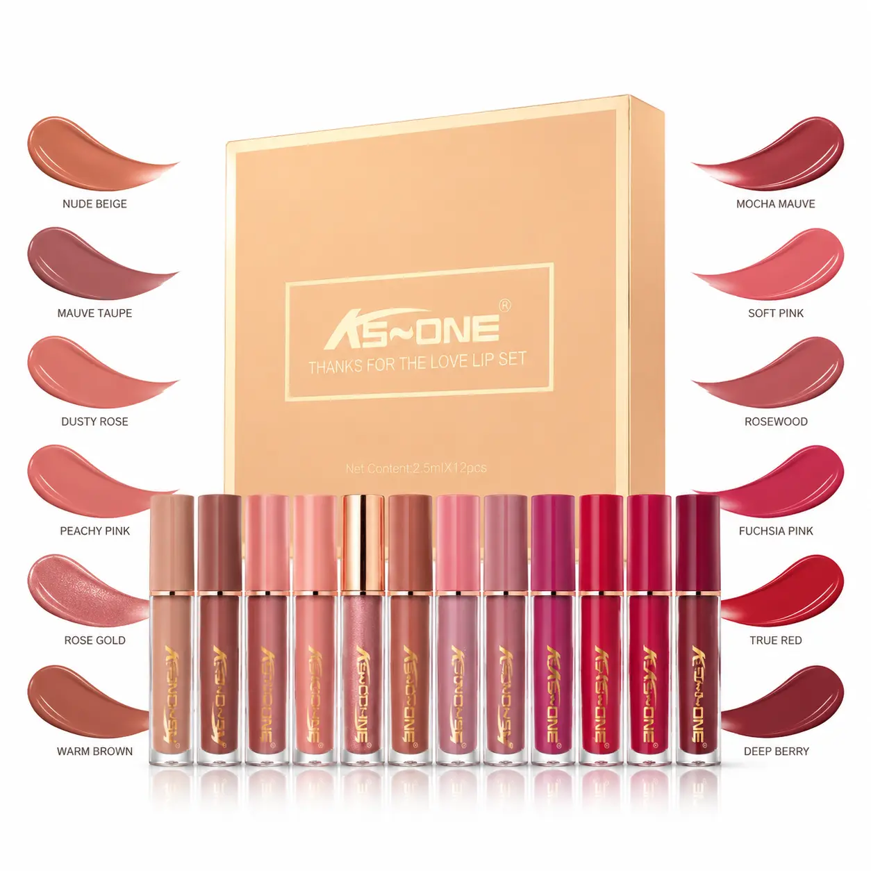 Cosmetic Lipgloss Set with 10 Matte and 2 Shimmer Shades, Moisturizing and Smudge-Proof Liquid Lipstick, 12 Count 2.5 ml Gift Box for Women Dating and Special Occasions