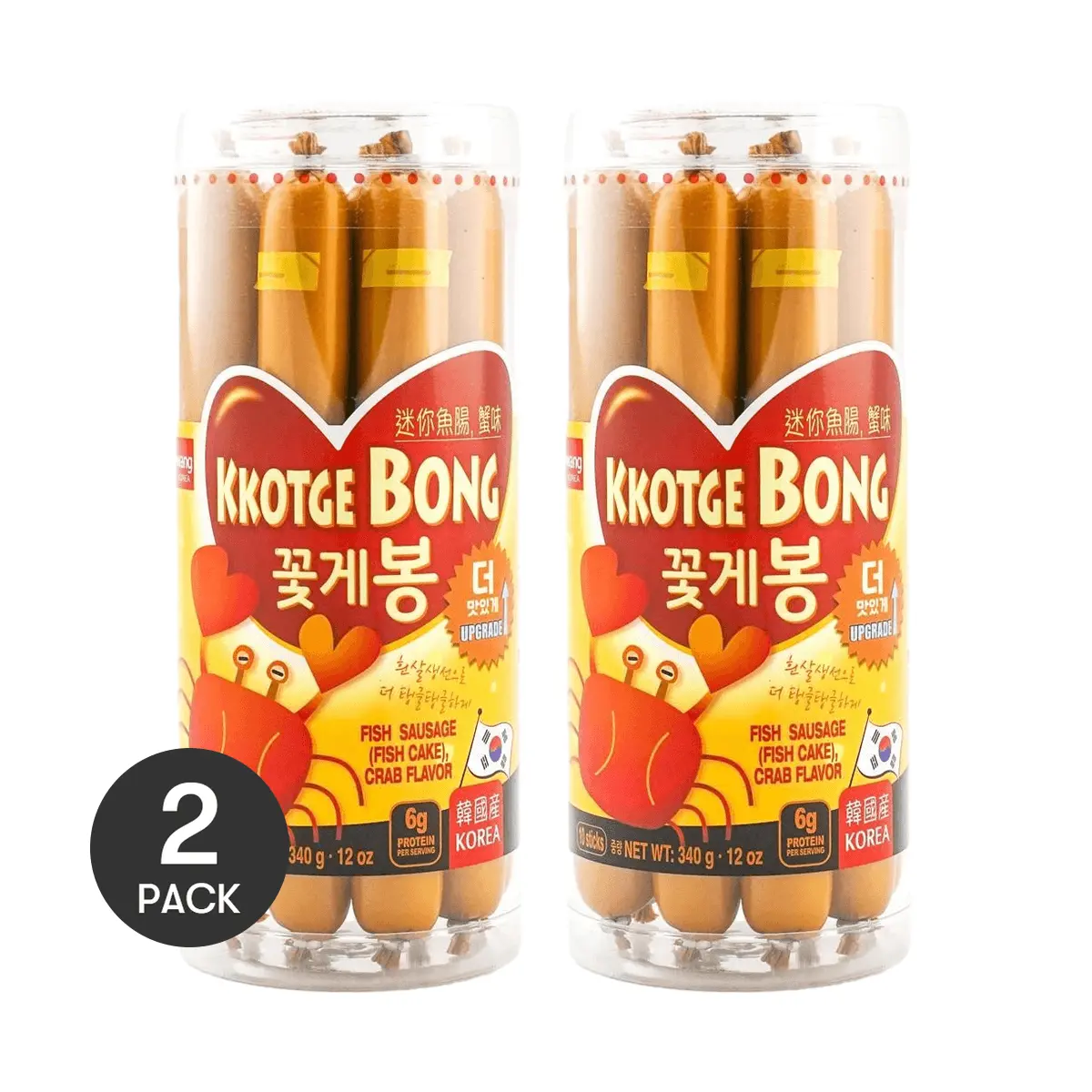 WANG FOOD Korean Fish Sausage - Delicious Crab Flavor, 2 Packs, 10 Sticks Each, 340g/Pack