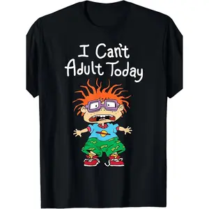 Men's "I Can't Adult Today" Chuckie Finster Rugrats Graphic T-Shirt Classic Fit Crew Neck Short Sleeve Tee for Summer Casual Streetwear & Retro Cartoon Fans, Relaxed Outfit| Humorous Graphic| Breathable Material, Funny Adult Tshirts