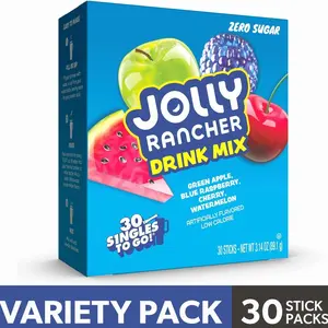 Jolly Rancher Sugar-Free Variety pack Singles to Go Powdered Drink Mix, 30 Count Packets