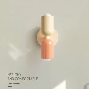 Nordic Colorful Macaron Wall Lamp with 2 E27 Warm Light Bulbs, Up-Down Lighting Fixture for Bedroom Headboard Decor, Cozy Indoor Ambiance