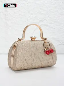 Elegant pleated ladies' evening clutch, rhinestone-embellished handle tote, spacious tote bag, clutch, with detachable shoulder chain for crossbody wear. Suitable for weddings, parties, Easter, graduation season.