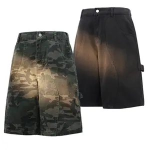 Summer streetwear camouflage shorts, men’s trendy cargo shorts, washed distressed mid-length shorts #SummerVibes