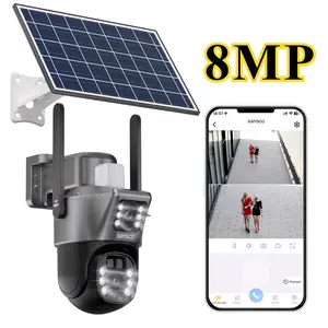 8MP Solar Security Cameras Wireless Outdoor, 2.4GHz & 5GHz WiFi PTZ Camera Battery Powered, 360° View Home Security Systems With Color Night Vision, Spotlight Siren, PIR Motion Detection, Two Way Audio, Work For Alexa