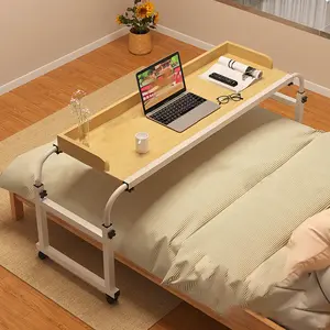 Huxhwsi Multiple Choices Height Adjustable Overbed Table with Wheels, Rolling Over-the-Bed Laptop Desk with Raised Baffle, Home Office Bedroom Hospital Workstation Table Multifunctional Use Solid Structure