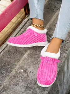 Fashion Women's Striped Plaid Pattern Lace-Up Snow Boots, Casual Comfortable Ankle Boots for Winter, Stylish Warm Footwear for Everyday Wear