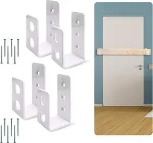 (2-PK) Heavy Duty 2x4 Door Barricade Brackets - 700lbs of Force, Install in Minutes - (4pc) Thick 3.5mm Iron Metal U Bracket | Rust Proof - Gate Bar Holder for Indoor/Outdoor Door