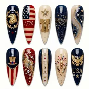 American Flag Press On Nails – Patriotic USA Sparkle Rhinestone Manicure- 250th Aniversity USA