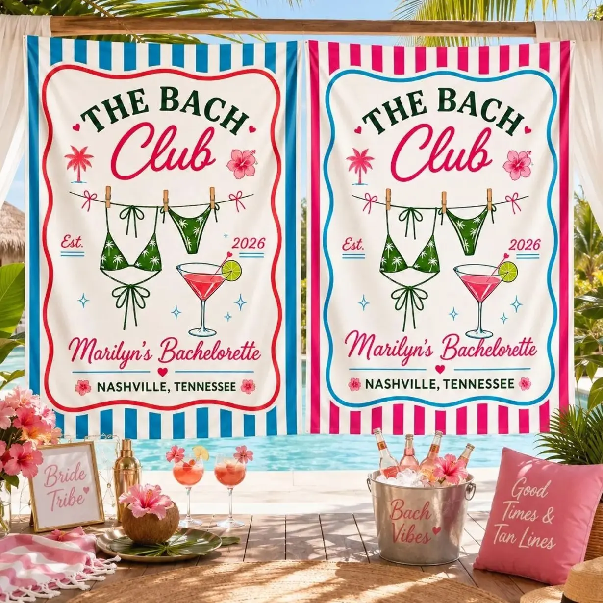 2 ops Custom The Bach Club Tapestry, Personalized Bachelorette Party Backdrop, Custom Bach Weekend Sign