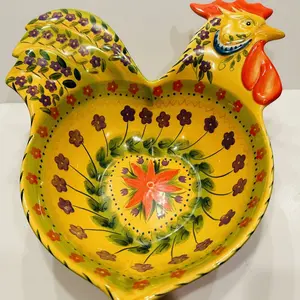 Dario farrucci multicolor floral rooster kitchen food _ hand painted bowl 14"