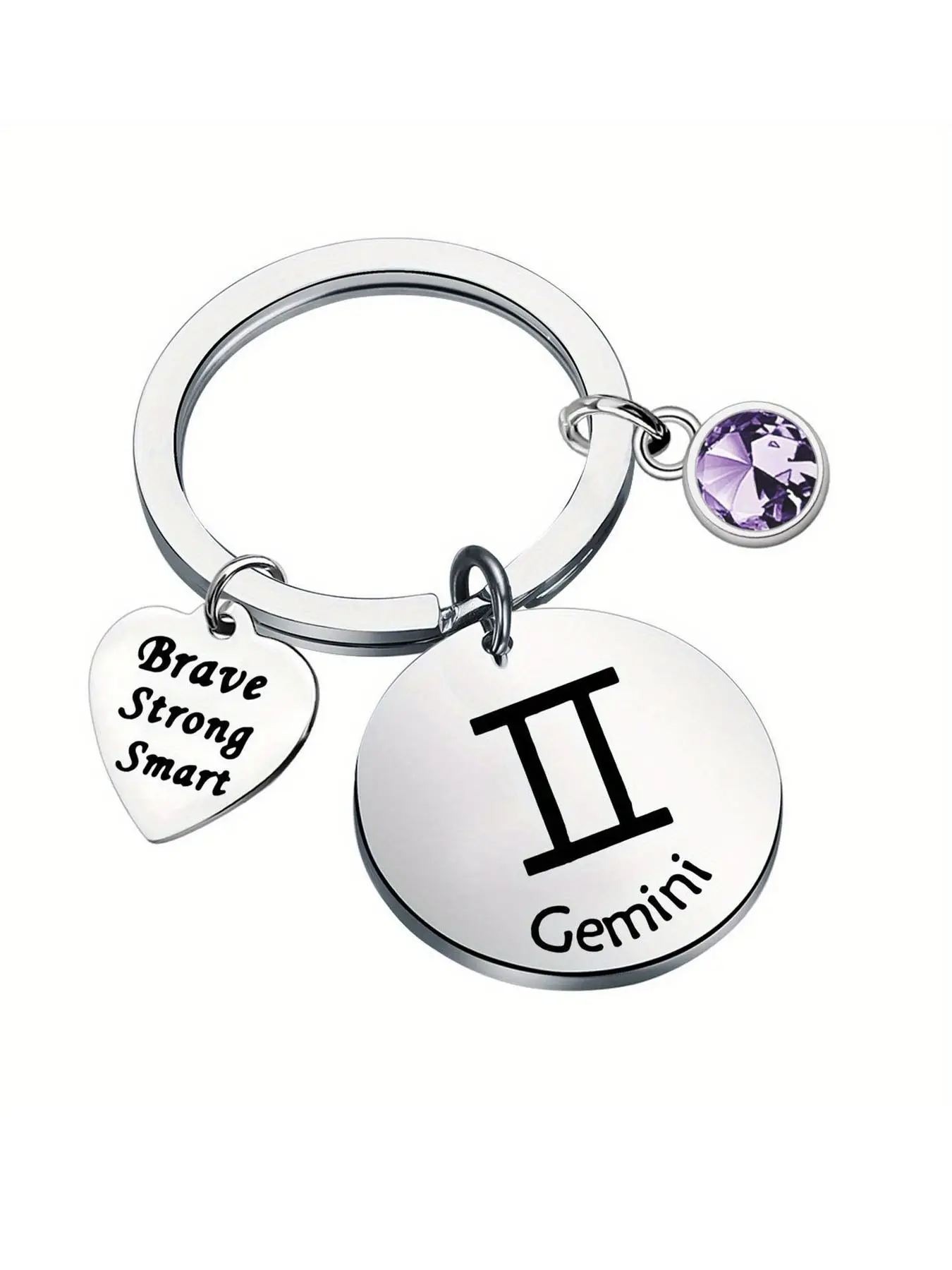 Zodiac Keychain with Birthstone - Stainless Steel Heart Pendant, Perfect Gift for Women