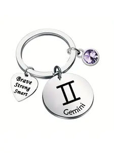 Zodiac Keychain with Birthstone - Stainless Steel Heart Pendant, Perfect Gift for Women