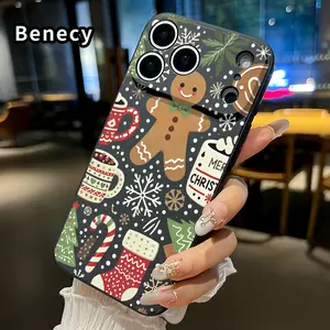 Straight Edge Phone Case for iPhone 17 15 16 14 Pro Max 13 12 11 XR XS Plus Air E  Gingerbread Christmas Magic Pattern Full Body Protection Shockproof Soft Liquid Silicone Cover Cellphone Protective