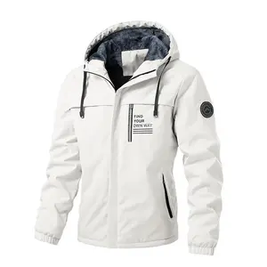 Men’s thick, warm fleece-lined hooded jacket — windproof, waterproof, insulated casual sports coat for outdoor activities in cold weather; machine washable; Western-style men’s clothing