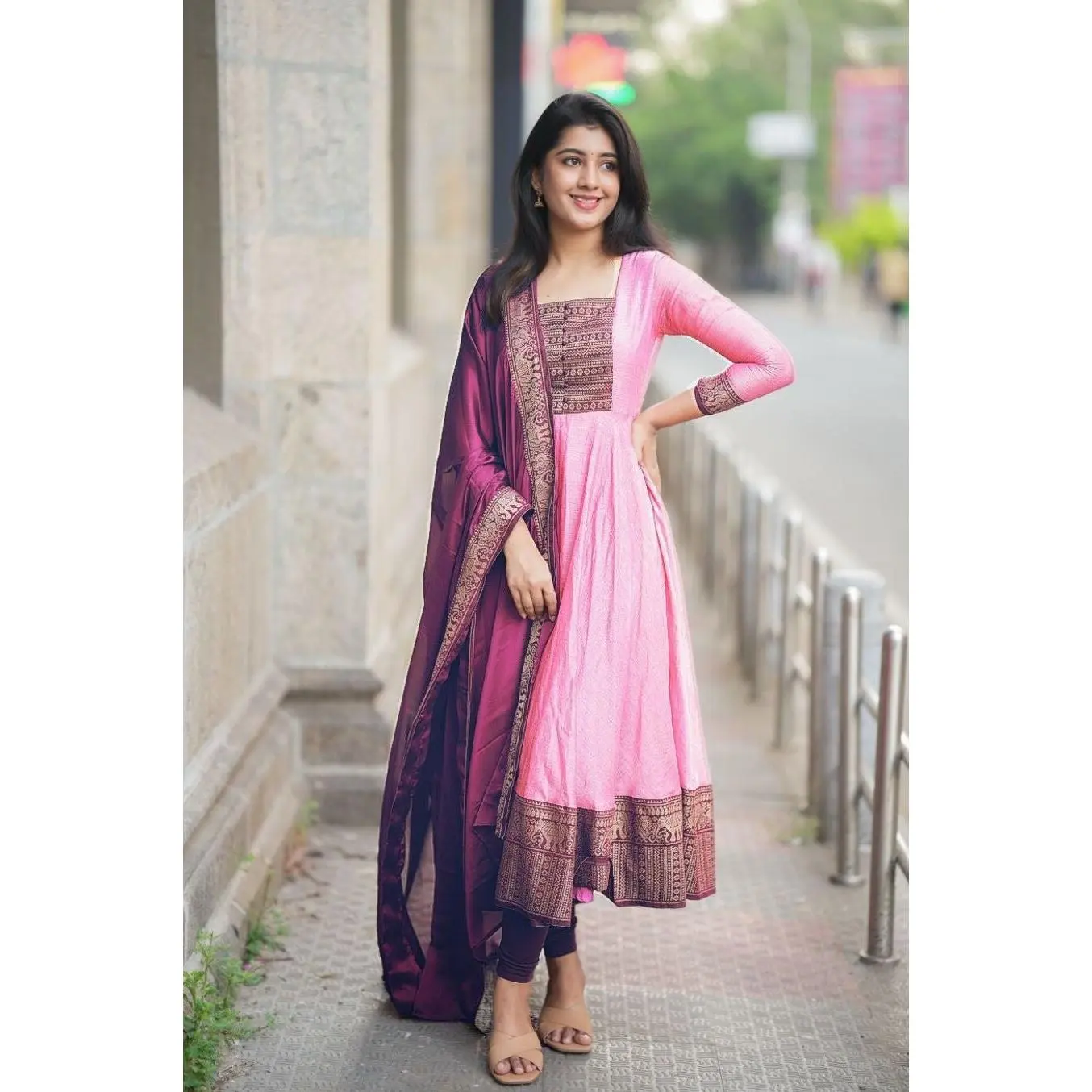 NEW ARRIVAL VICHITRA SILK JACQUARD ZARI WEAVING WORK ANARKALI GOWN WITH DUPATTA