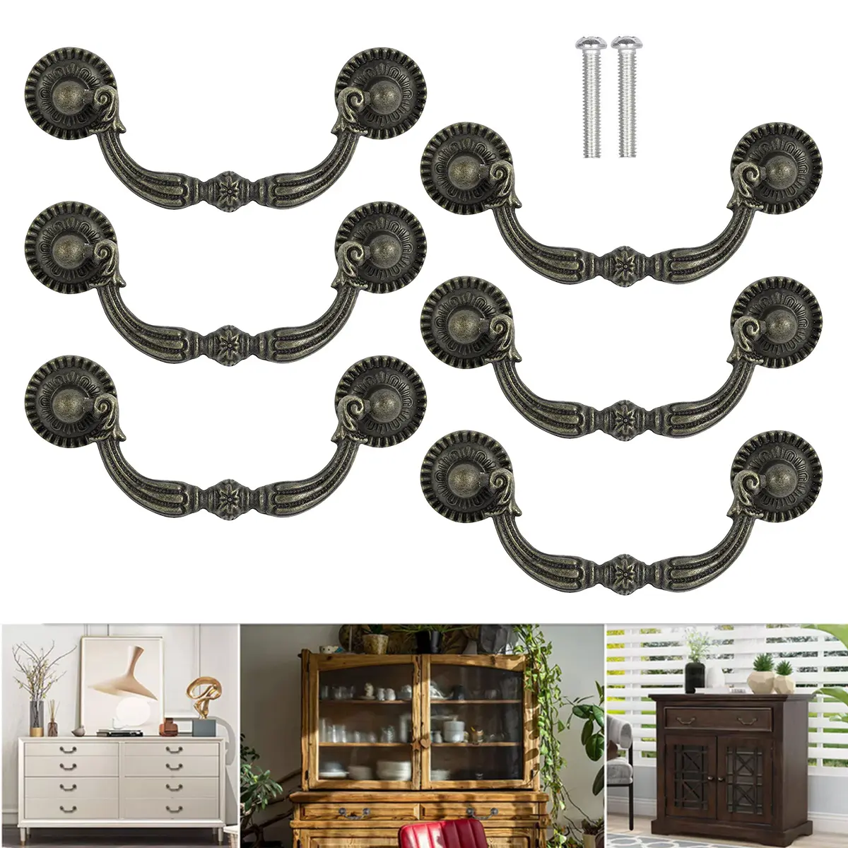 6 Packs Antique Bronze Vintage Cabinet Handles Drop Bail Pulls Vintage Dresser Drawer Cabinet Handles Retro Design - TikTok Shop 6 Packs Antique Bronze Vintage Cabinet Handles Drop Bail Pulls Vintage Dresser Drawer Cabinet Handles Retro Design - TikTok Shop