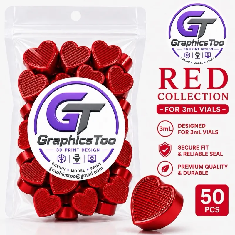 Red Collection 50PCS 3ml Heart Vials caps Secure Fit Reliable perfect for fridge Premium Quality Durable 3D Print Design