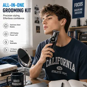 Plodon 5-in-1 Professional Men’s Grooming Kit with Hair Clipper, Beard Trimmer, Electric Shaver, Nose Hair Trimmer & Precision Detail Trimmer, USB Rechargeable Cordless Barber Set with LCD Display for Haircut, Shaving & Styling at Home