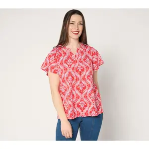 Denim & Co. Favorite Jersey Flutter Sleeve Split Neck Top