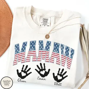 CUSTOM American Patriotic Grandma Comfort Colors Nana Shirt, Personalized Grandkids Names, Mamaw, Abuela, Grammy, Mimi, Gigi, Lala