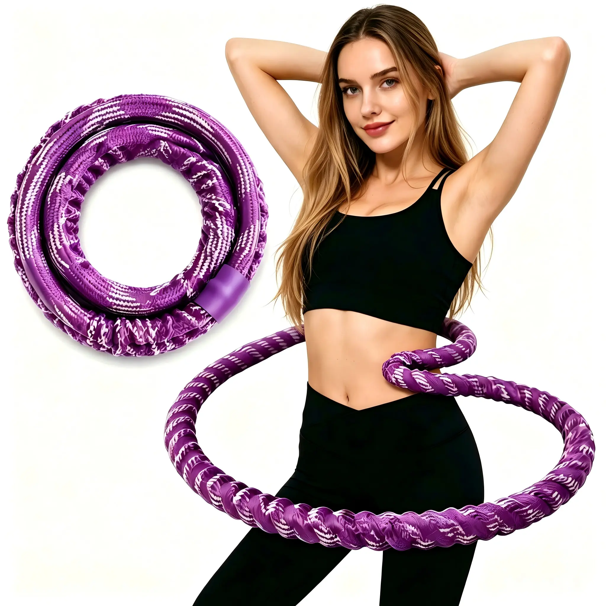 3.3 lbs Soft Weighted Hula Hoop for Women - Foldable Infinity Exercise Hoop, Portable for Home Workouts & Travel, Anti-Pinch Silent Move, Ideal for Beginners’ Core Workouts & Endurance, Fitness Gym Equipment training