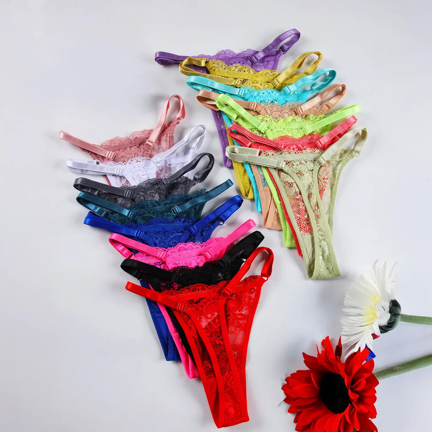 Women's 15pcs/Set Sexy Lace Trim Thong Panties - Adjustable Waist, Candy Colors, Breathable Elastic Straps, Matching Underwear, Lingerie, Birthday Romantic Gift for Her, Formal, Panty, Womens Gifts, Underwear For Women, Custom-Fit Thongs, Intimacy Thongs