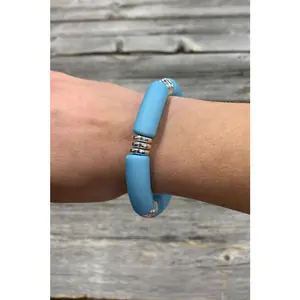 Sky Blue Tube Bracelet with Silver Accents