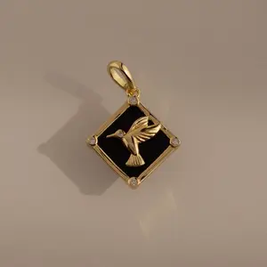 Onyx Hummingbird Charm by Caitlyn Minimalist - Dainty Black Diamond Bird Pendant in Gold & Silver -  Vintage Jewelry - Mom Gift