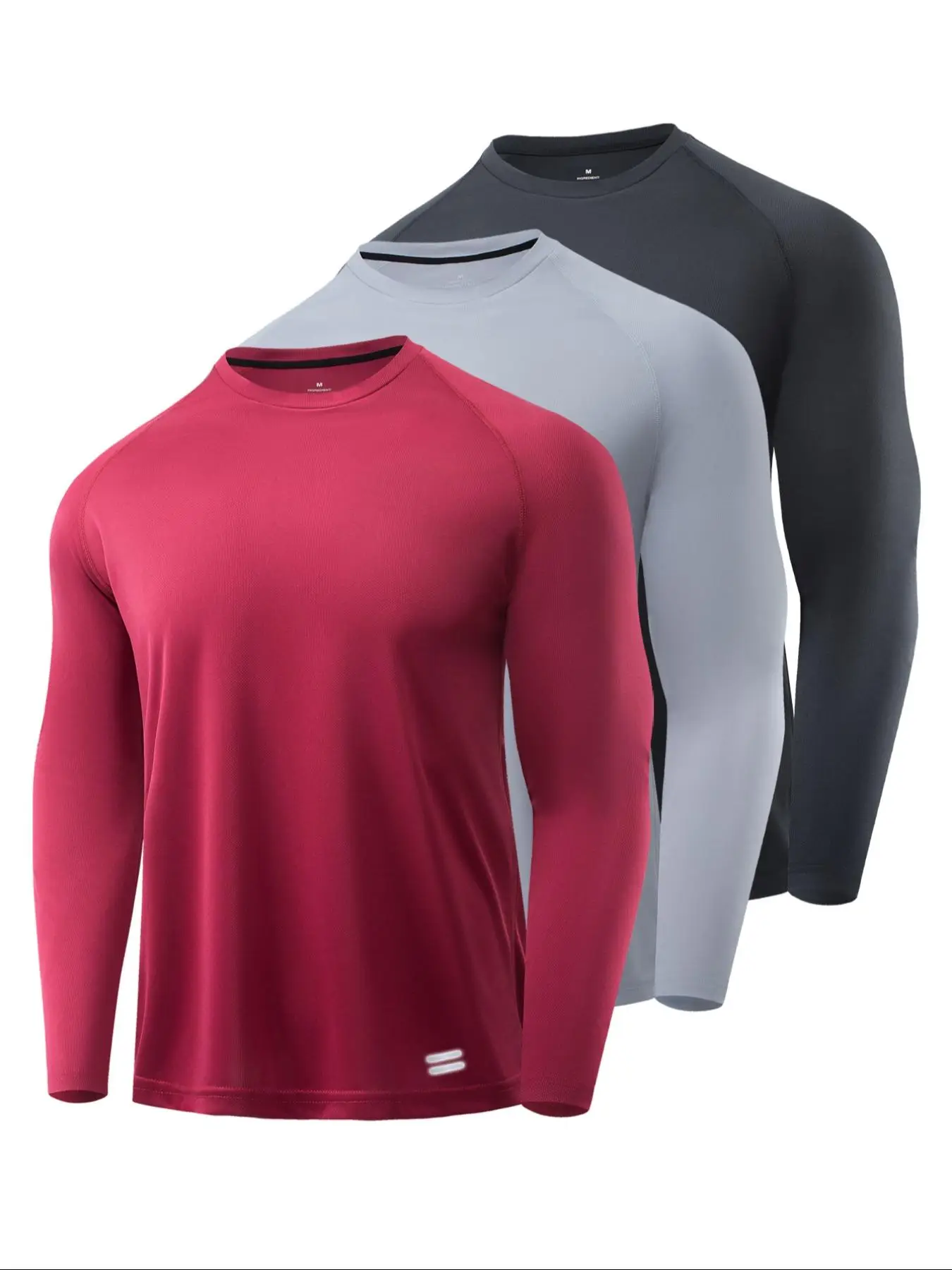 Men's Solid Round Neck Long Sleeve Sports Tee, Breathable Quick Drying Crew Neck T-shirt, Casual Sporty Top for Gym Workout Running