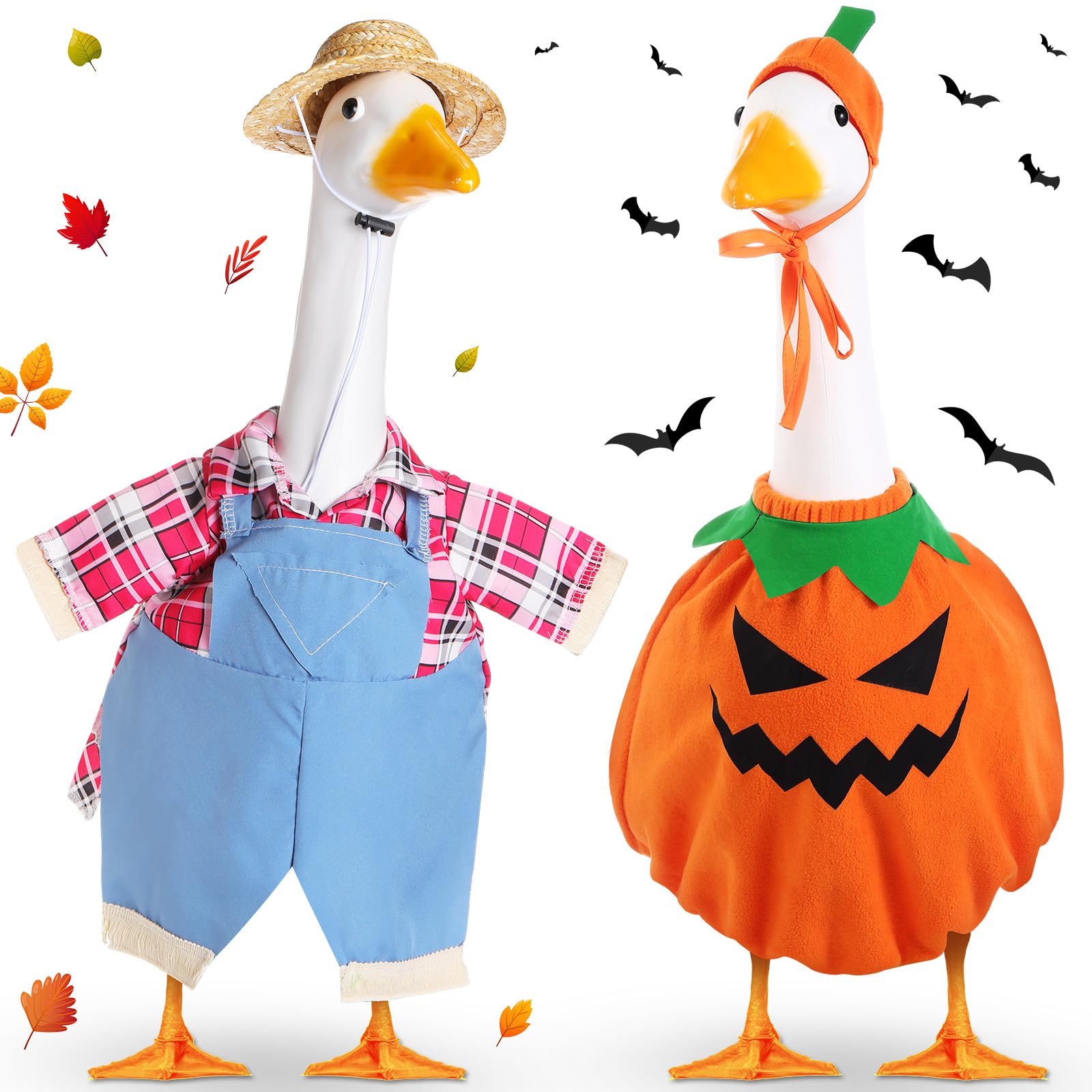 2 Sets Halloween Porch Goose Outfit fit 23 inch Goose, Lawn Porch Goose Clothes Clothing Fall Halloween Outfit for Outdoor Patio Yard Lawn Art Decoration