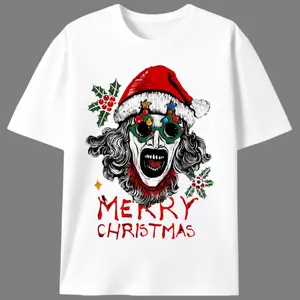 Scary Christmas Horror Santa Men’s Graphic Tee |   Unisex Creepy Holiday Halloween Xmas Casual T-Shirt |   Summer Horror Fan Gift