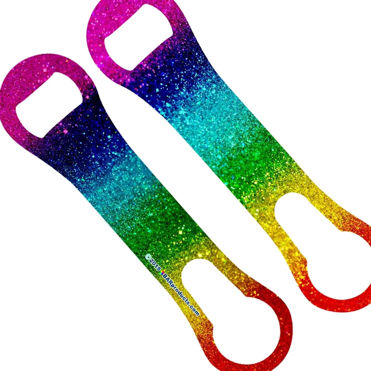 Stainless Steel V-Rod Manual Bottle Cap Opener - 7.45" x 1.70" Bright and Colorful Rainbow Glitter Printed, Kitchen Utensils & Gadgets with Pour Spout, Bartending Accessory for Home, Birthdays