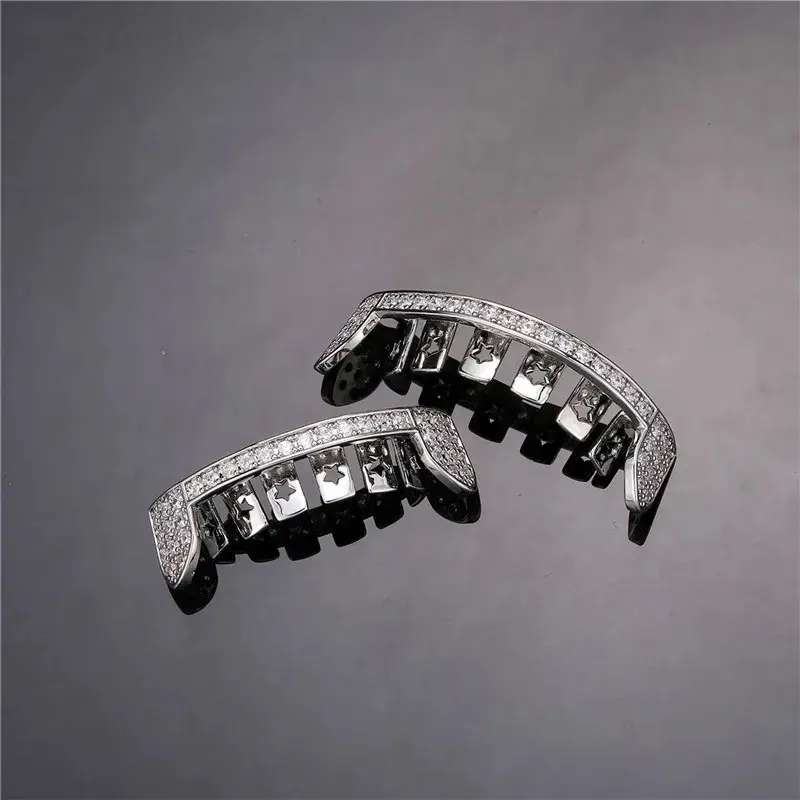 HIP HOP ICED OUT Teeth Grillz Caps Bling cubic Zircon Mocro Pave Top and Bottom Charm Grilz