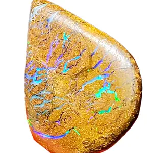 Australian Boulder Opal 22x20mm Blue Green Purple Hues 3.5mm Depth Natural Gemstone for Jewelry Display Projects