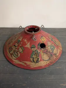 Antique Red Metal Christmas Tree Stand with Snowmen