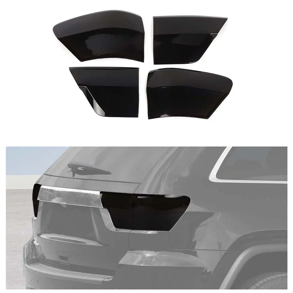 High-Quality Materials ABS Rear Taillight Lamp Cover Trim Panel 4-Item/Set for Jeep Grand Cherokee 2011-2013, Self-Adhesive UV-Resistant Gloss Coating Automotive Car Exterior Decoration Accessory