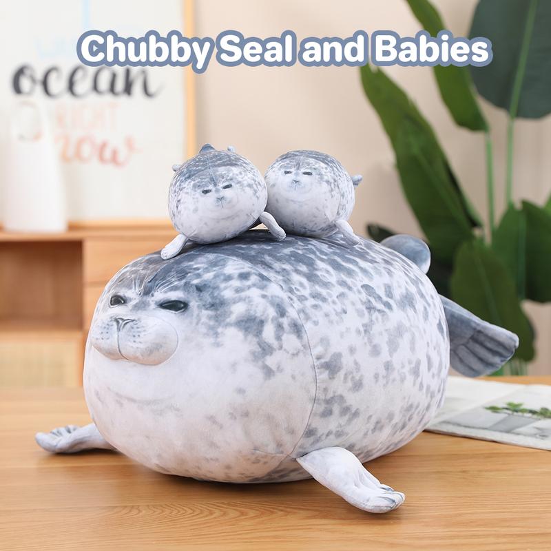 Cuddly Seal Plush Pillow with 4 Baby Seal Plushies In Her Tummy, Soft Hugging Stuffed Toy for anxity,Fun Seal Gift For Kids ,Outdoorfun cozyvibes
