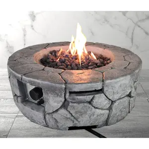 28" Fiber-Reinforced Concrete Fire Pit – Propane-Powered Outdoor Heater with Cover, 40,000 BTU, Modern Stone Gray Design