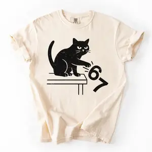 Six Seven Shirt, Funny 6 7 Meme Tee, Cat Knocking Off 67, Funny Cat Shirt, Funny Cat 6 7 Shirt