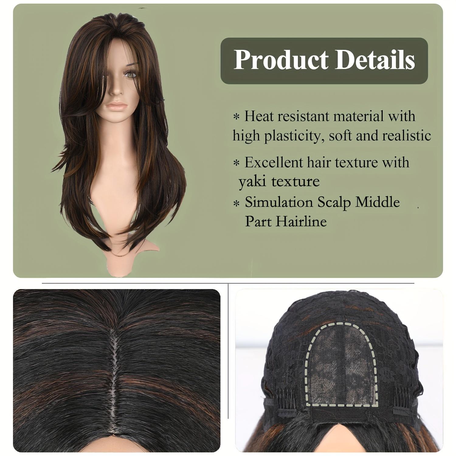 [Elegant Hair] Highlight Brown Layered Wig Straight Wear and Go Synthetic Wig High Quality Glueless Wigs for Women Heat Resistant Fiber Daily Use Women's Day