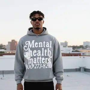 Sopula Studio Men's Mental Health Matters Casual Long Sleeve Pullover Hoodie Sweatshirt for Men & Women 100% Cotton Grey Black