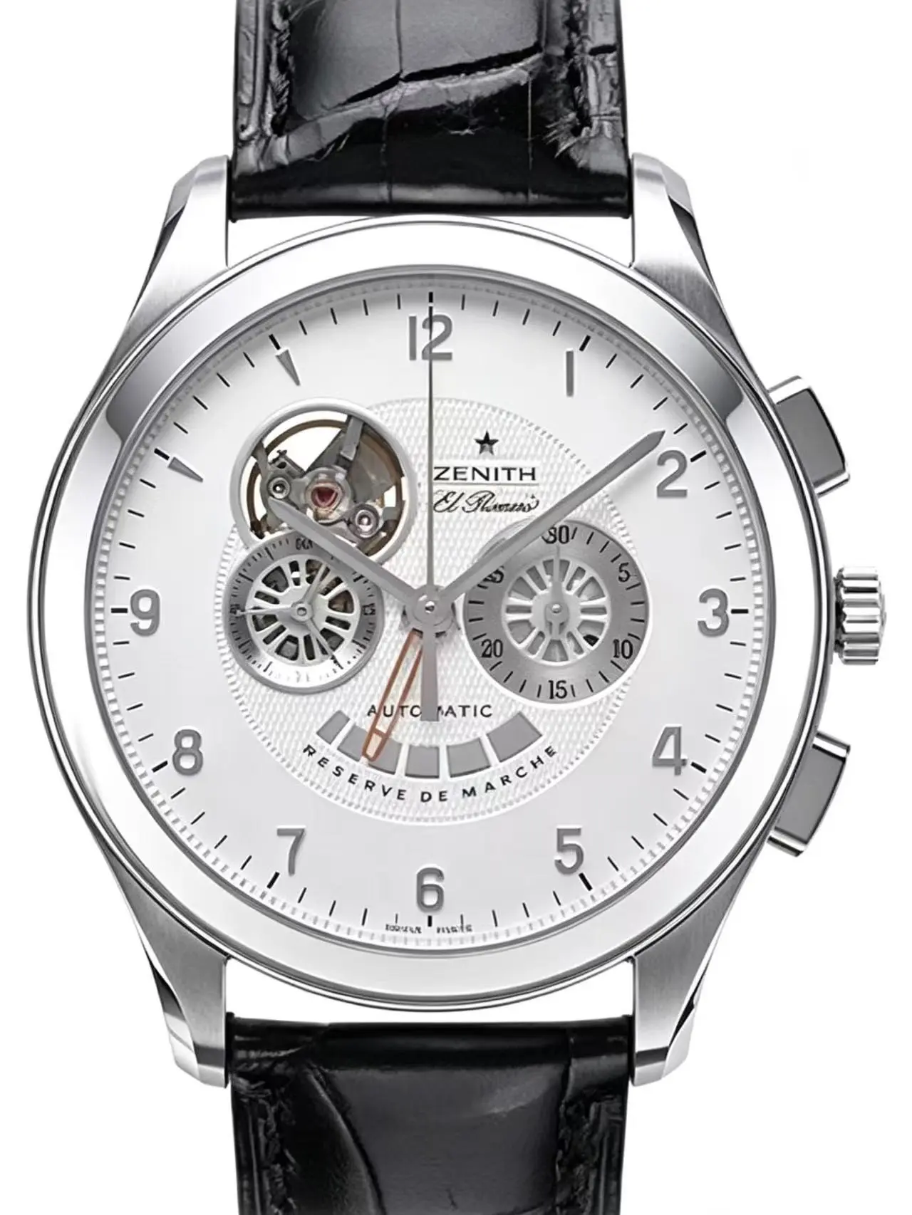 Zenith El Primero Men Watch, Automatic Mechanical Movement, Water Resistant, White Dial, Stainless Steel Case, Rubber Strap；44mm；23020301