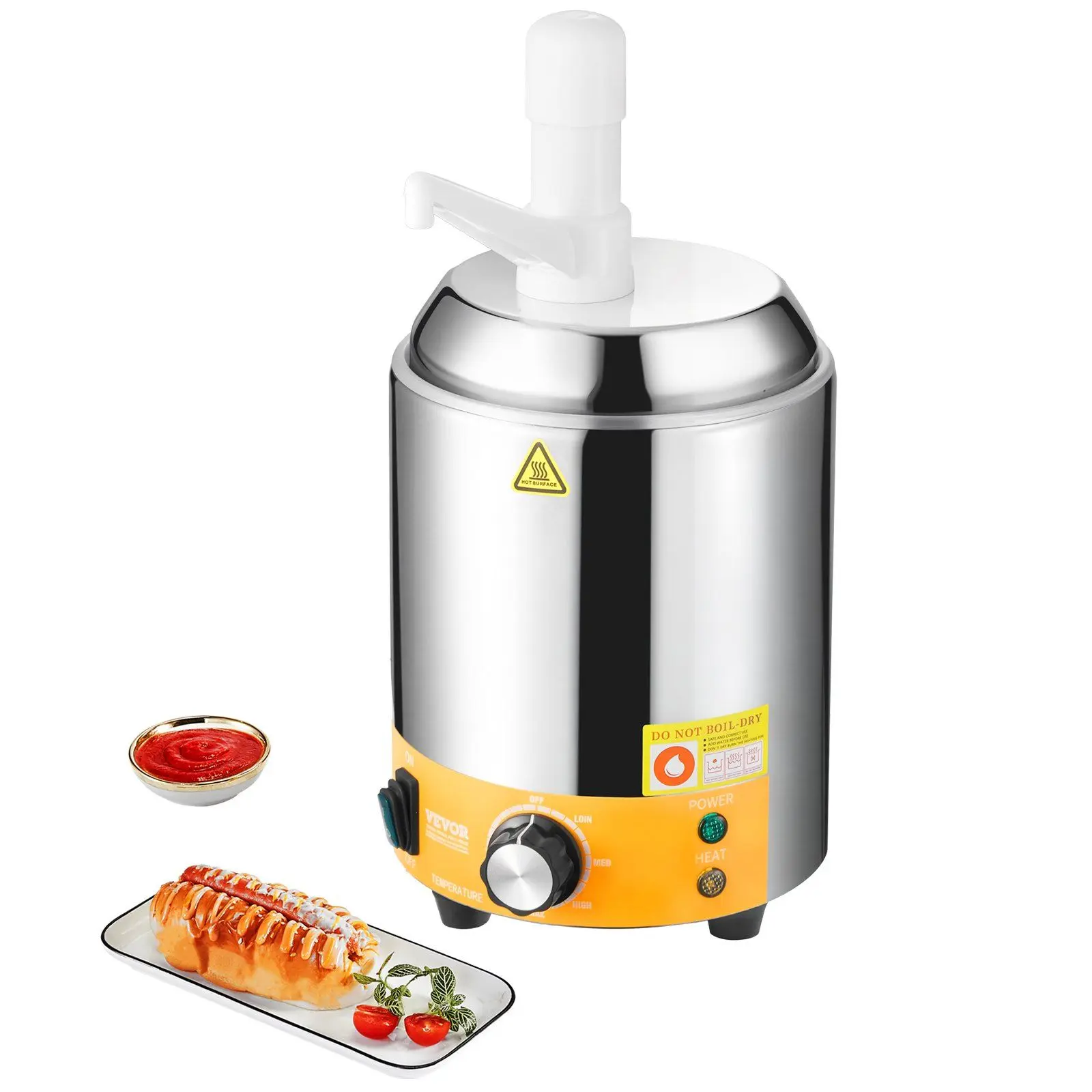 VEVOR 2.4L Electric Cheese Dispenser with Pump, Commercial Hot Fudge Warmer for Kitchen Household Products, 86°F-230°F Temperature Range