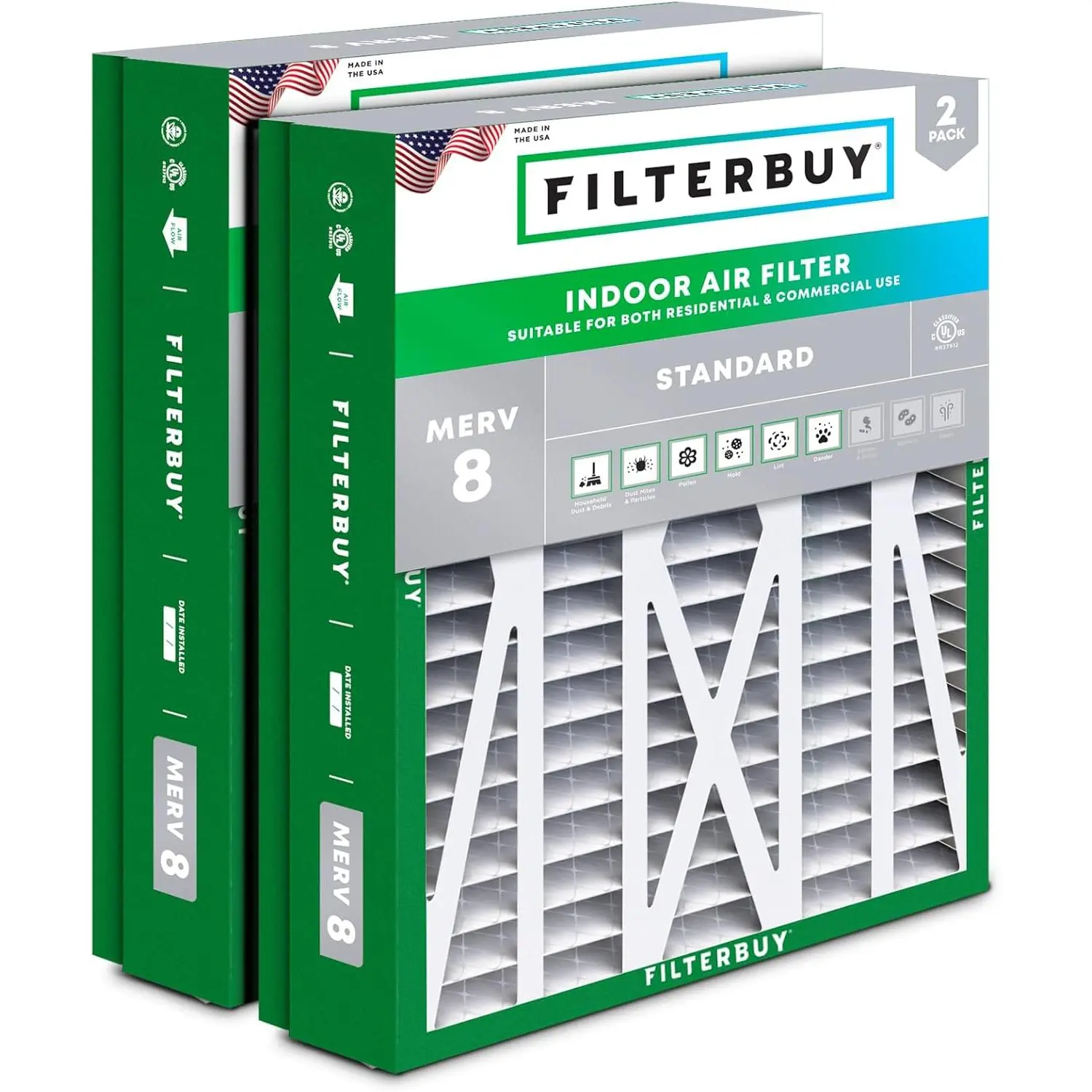 Filterbuy 21x23.5x5 Air Filter (2-Pack), Pleated MERV 8 Dust Defense HVAC AC Furnace Air Filters for Trane Perfect Fit and American Standard